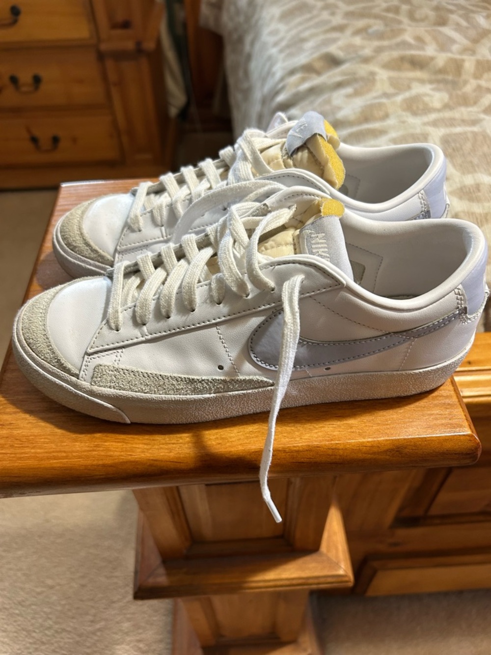 Nike Low-Top Sneakers with Periwinkle Swoosh and Gray Suede  & Yellow Tongue